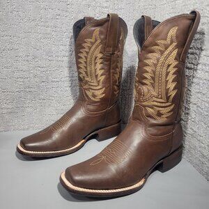 J.B. Dillon Men's Size US 8.5 D Brown Leather Square Toe Western Cowboy Boots.